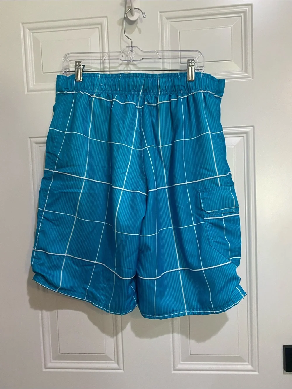 OP Turquoise Plaid Swim Board Shorts